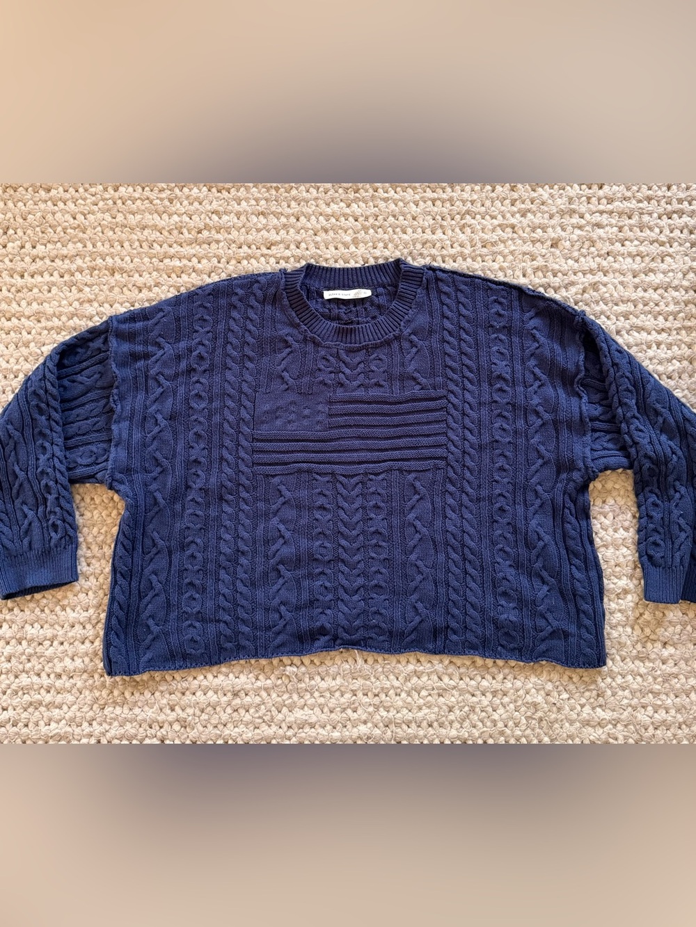 Altar’d State Oversized Cable Knit American Flag Sweater XL Navy Blue